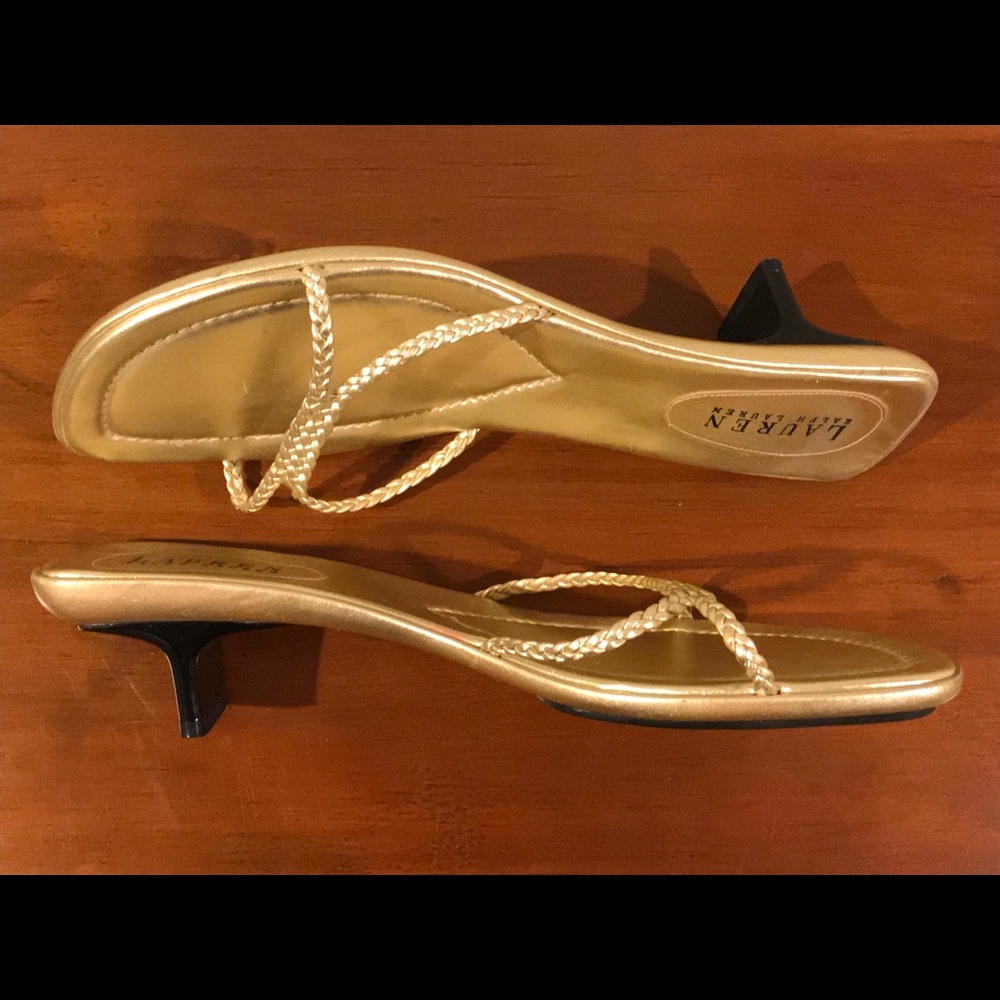 Lauren Ralph Lauren Womens 8 B Gold Heel Sandals - Picture 7 of 8